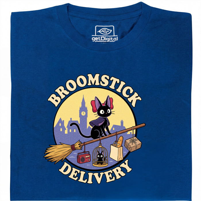 Broomstick Delivery - De Kat Neemt de Bezorgservice Over - Vooraanzicht T-Shirt Blauw