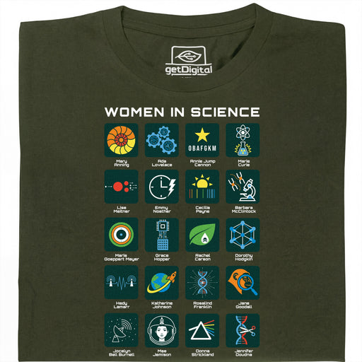 Women in Science - 20 Pioniersters van de Wetenschap - Hoofdaanzicht T-shirt Donkergroen