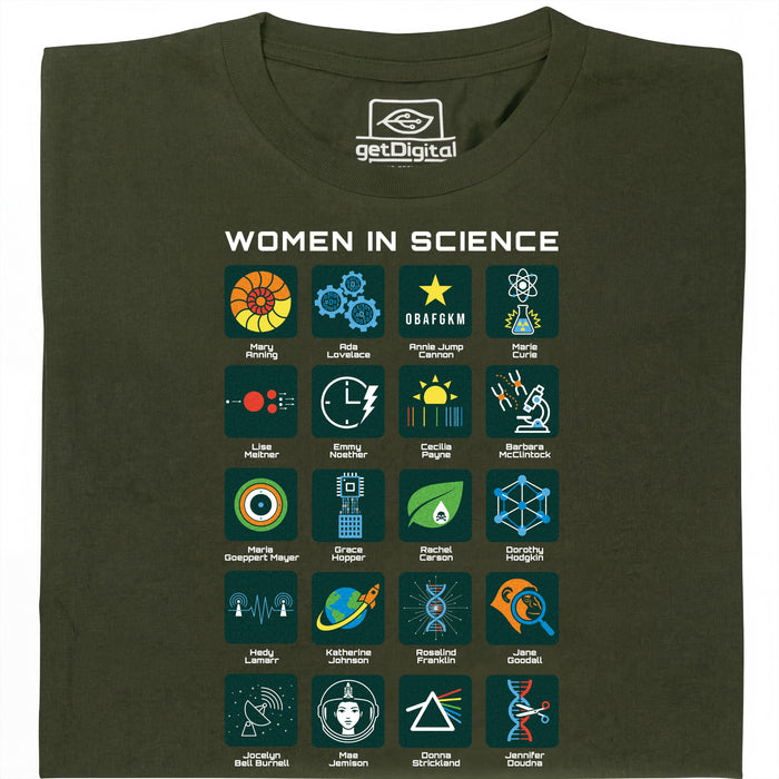 Women in Science - 20 Pioniersvrouwen van de Wetenschap - Hoofdweergave T-Shirt Donkergroen