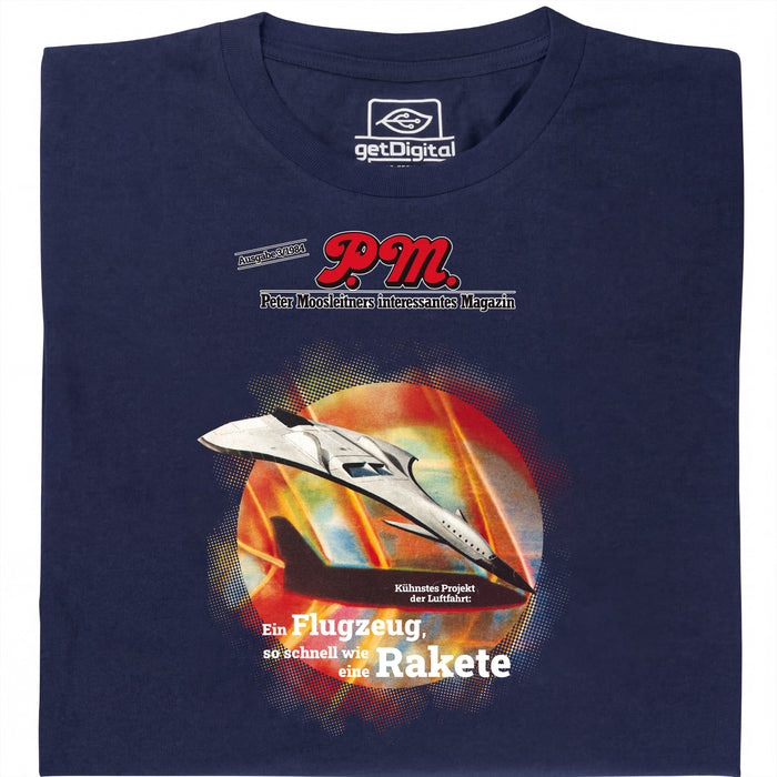 P.M. Magazine 3/1984 Avión como Cohete - Vista principal Camiseta Azul Marino