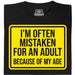 Mistaken For An Adult - Vista principal Camiseta Negro