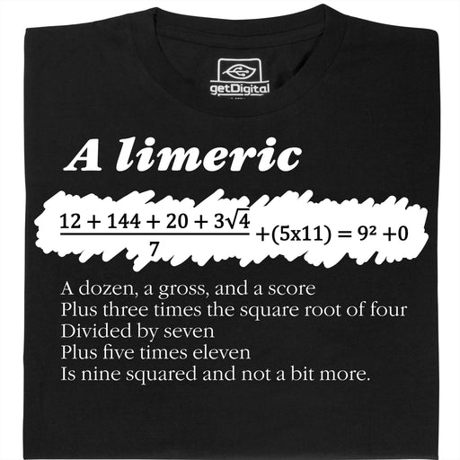 A Limerick - Wiskunde-gedicht met vergelijking - Voorkant T-shirt Zwart