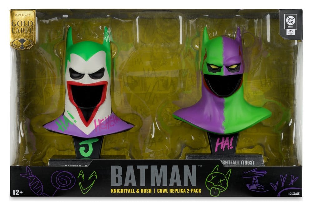 Batman Maskerreplica's Knightfall en Hush in Joker-look